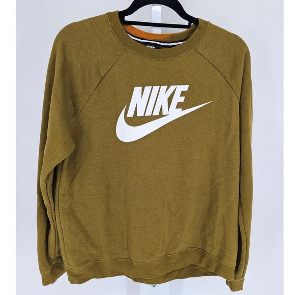 Nike Womens Sz L Crewneck Athletic Sweatshirt Olive Green White - Picture 1 of 4